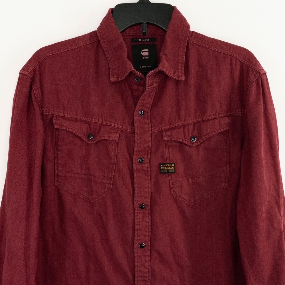G-Star RAW Arc Slim Shirt Men's Large Burgundy Red 100% Cotton Denim